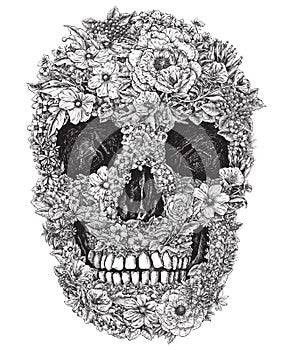 Skull Made Out of Flowers Vector Illustration