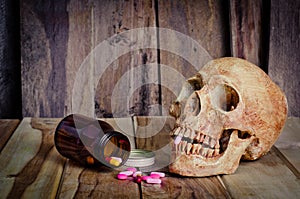 Skull and medicine. Sickness and danger of abuse.