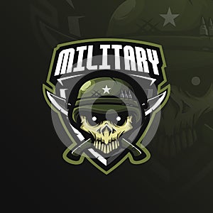 Skull military mascot logo design vector with modern illustration concept style for badge, emblem and tshirt printing. skull