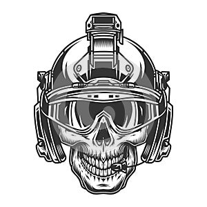 Skull in modern military helmet