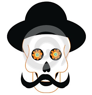 Skull with mustache and hat. photo