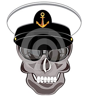 Skull of the person in service cap of the captain of the sailor