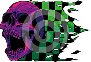 Skull with race Flag vector illustration on white background