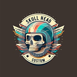 Skull in the retro biker helmet vintage motor custom Motorcycle Rider style