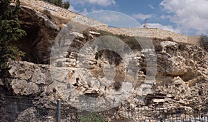 Skull Rock near Garden Tomb in Jerusalem, Israel photo