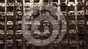 Skull sculptures at Templo Mayor in Mexico City