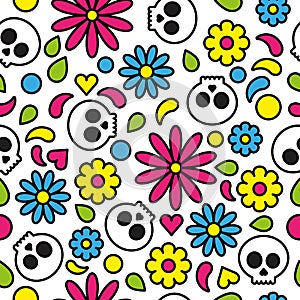 Skull seamless pattern day of the dead cute floral bright colorful