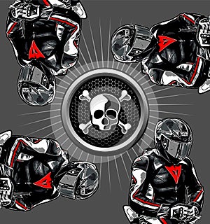 skull surrounded by several racers
