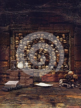 Skull wall and magic objects