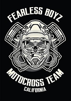 Skull wearing motorcross helmet