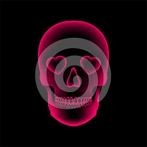 Skull X-ray with Heart eye symbol, love concept design, front view illustration