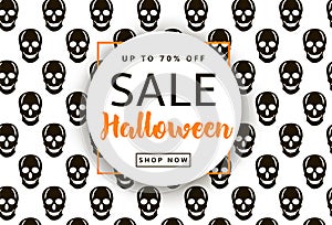 Skulls background. Halloween sale banner, poster