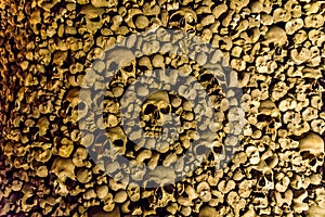 Skulls and bones from charnel house