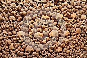 Skulls and bones in a wall