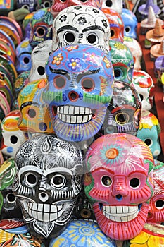 Skulls painted in traditional mayan motif