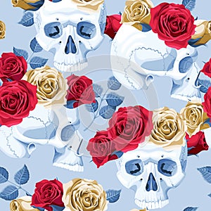 Skulls and roses seamless