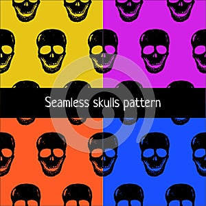 Skulls seamless pattern, 4 color set.