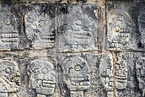 Skulls from the Tzompantli of Chichen Itza, which is the altar where a set of skulls.