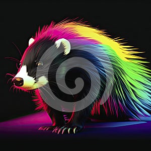 Skunk in neon colors. Generative AI