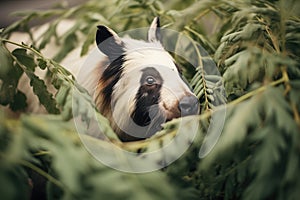 skunk under a bush, partial concealment