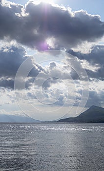 Sky and Aegean Sea in Greece before rain and thunderstorm