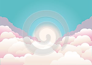 Sky background with clouds and sun.Vector nature background