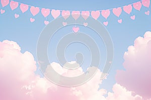 A sky background with pink clouds and hearts