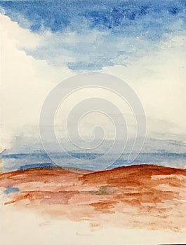 Sky beach and sea water color painting Blue sky and sand background painting