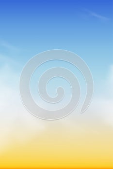 Sky blue with cloud background,Vector vertical beach sunset with yellow color in spring,Horizon beautiful Nature morning sunrise