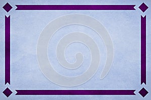 Sky blue textured parchment paper background. Purple ribbon border trim. Diamonds in corners.