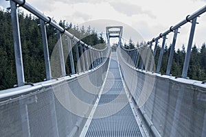 Sky bridge 721 longest suspension bridge. Bridge iron piers of Sky Bridge 721, Dolni Morava, Czech Republic, close up