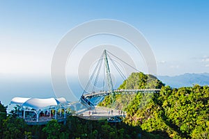 Sky bridge, view from cable car, Langkawi Malaysia. Tourist attraction, travel, vacation and adventure holiday concept. Copy space