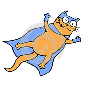 Sky cartoon cat superhero. Vector illustration.