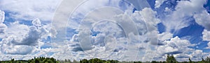 Sky with cirrus and cumulus clouds over the trees