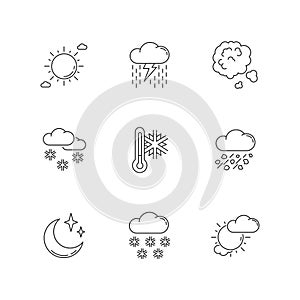 Sky clarity and precipitation pixel perfect linear icons set