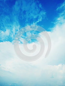 Sky cloud blue background panorama, beautiful white, bright weather light simmer.