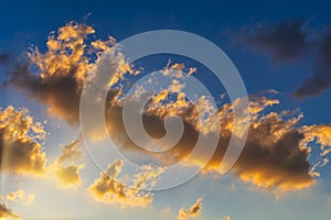 Sky with cloud and sun ray yellow and blue color background. With copy space for text or design