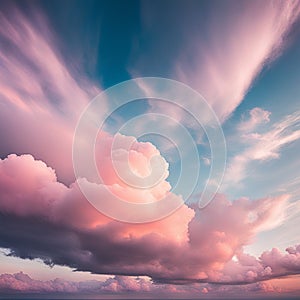 Sky,clouds background and texture. Dramatic amazing sky and clouds from above at sunset. Abstract pastel sky, coluds concept