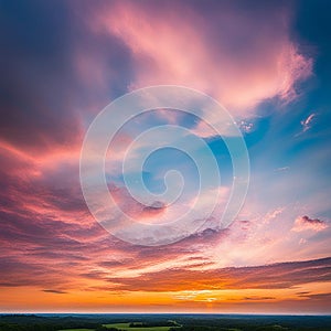 Sky,clouds background and texture. Dramatic amazing sky and clouds from above at sunset. Abstract pastel sky, coluds concept