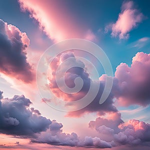 Sky,clouds background and texture. Dramatic amazing sky and clouds from above at sunset. Abstract pastel sky, coluds concept