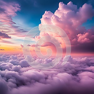 Sky,clouds background and texture. Dramatic amazing sky and clouds from above at sunset. Abstract pastel sky, coluds concept