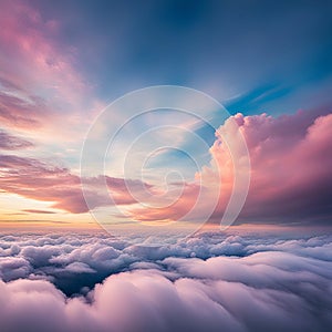 Sky,clouds background and texture. Dramatic amazing sky and clouds from above at sunset. Abstract pastel sky, coluds concept