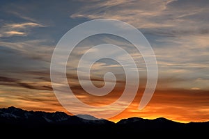 Sky clouds mountains sunset fiery