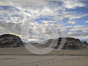 Sky with Clouds Over Beach and Sand Dunes