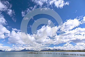 Sky with clouds over mountains and lake