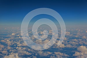 Sky clouds. Plane view from the window