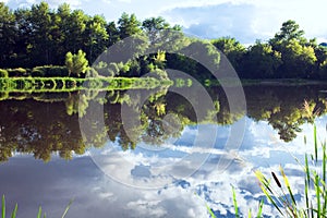 Sky with clouds reflecting in the water