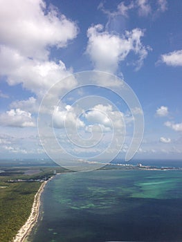 Aerial view of the riviera maya and Caribbean Sea