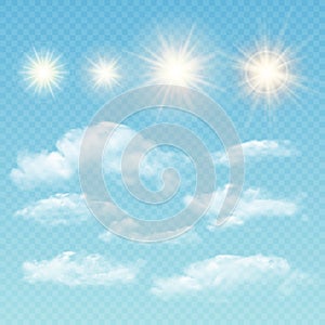 Sky creator. Set realistic clouds and sun. Vector photo