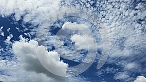 The clouds are fluffy and white against a backdrop of deep blue. photo